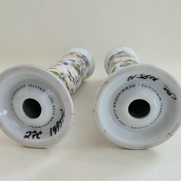 Crystal Cathedral Ministries Hummingbird And Purple Flower Candlestick Holders 2 - Picture 4 of 8